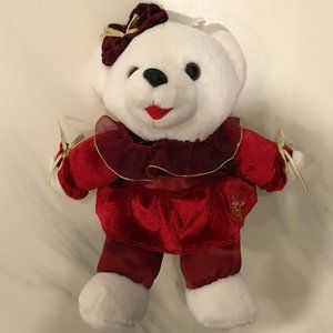 Christmas White Teddy Bear Red Dress